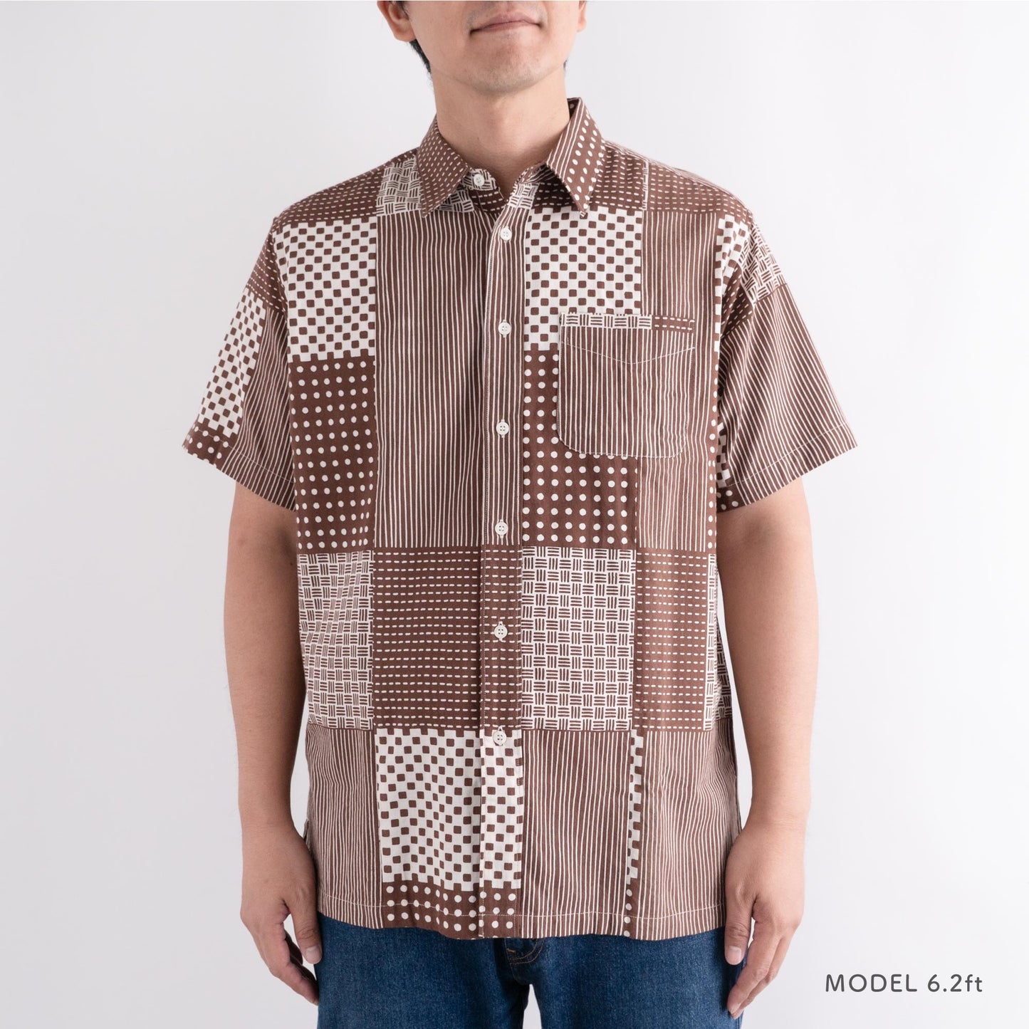 Tenugui Sarashi Shirt Japanese Patchwork Brown