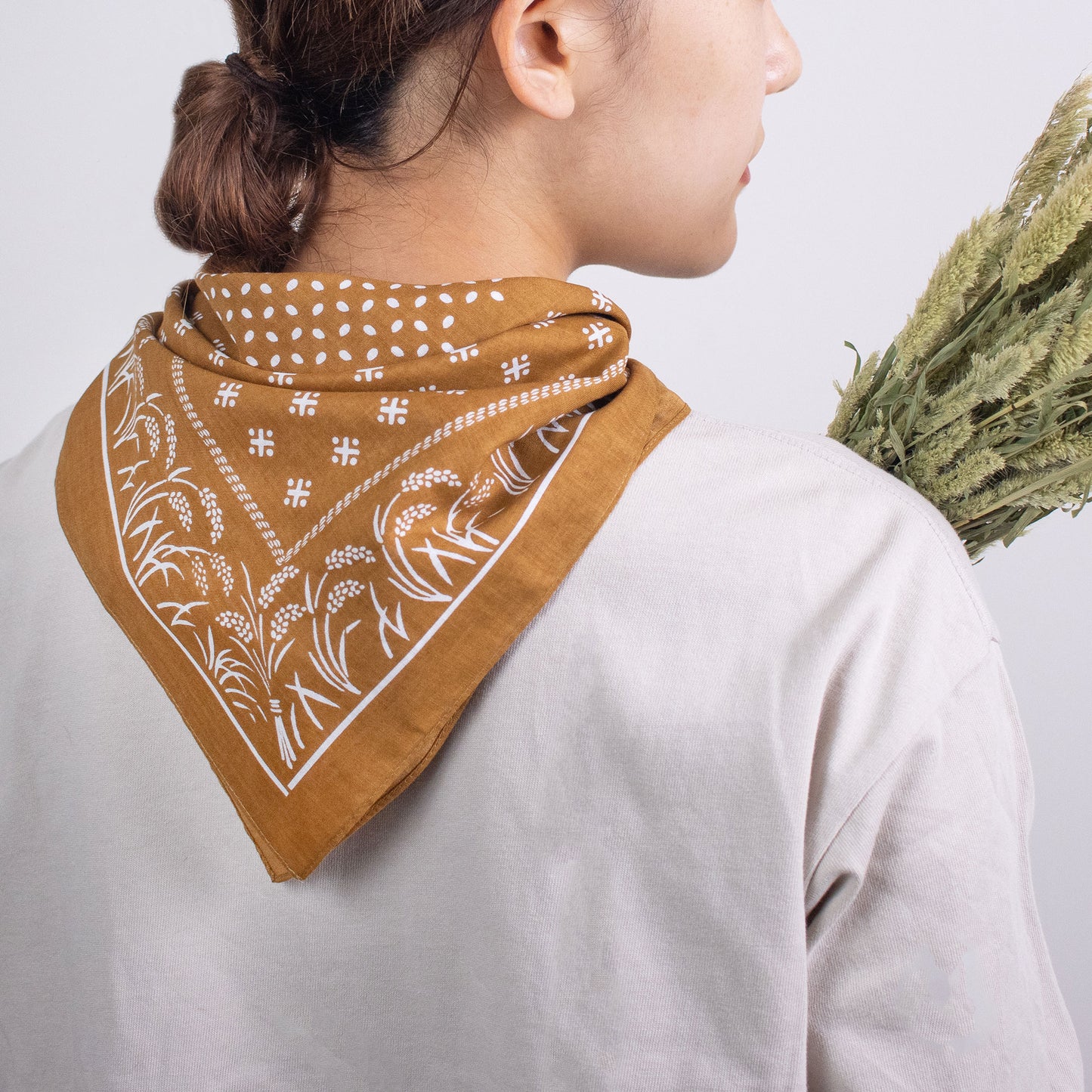 Japanese Classic Pattern Bandana Inaho Rice Golden brown