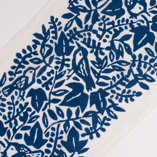 Bird Arabesque Blue Cotton-Linen Tenugui