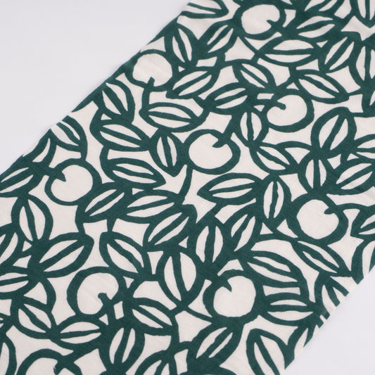Apples Dark Green Cotton-Linen Tenugui