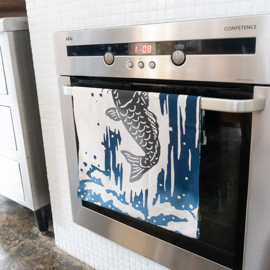 Carp Climbing Up A Waterfall TENUGUI