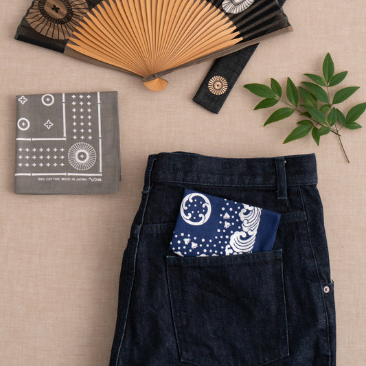 Japanese Classic Pattern Bandana Sea Dark indigo