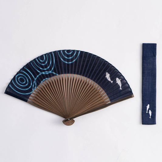 Calm and Deep Sensu Set Ayu Fish Swimming in Dark Blue