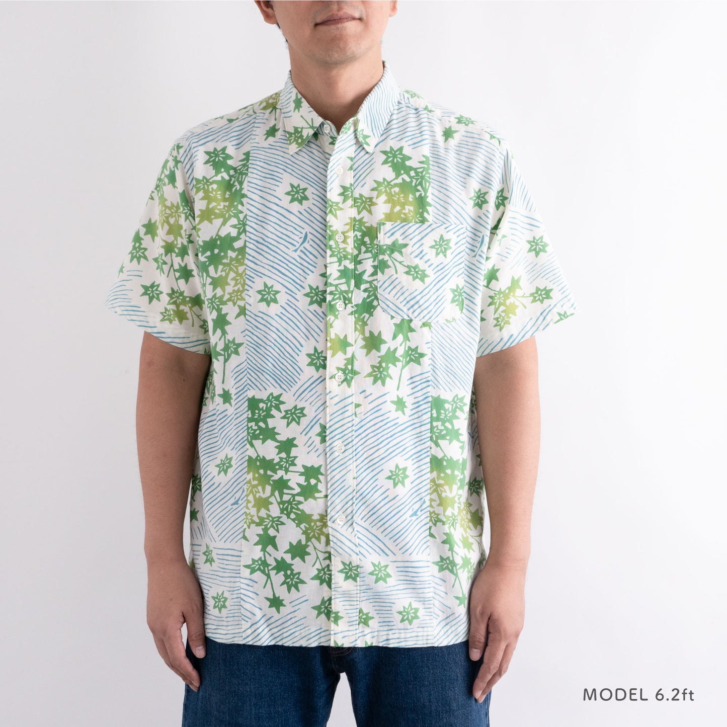 Tenugui Sarashi Shirt Green maple over stream