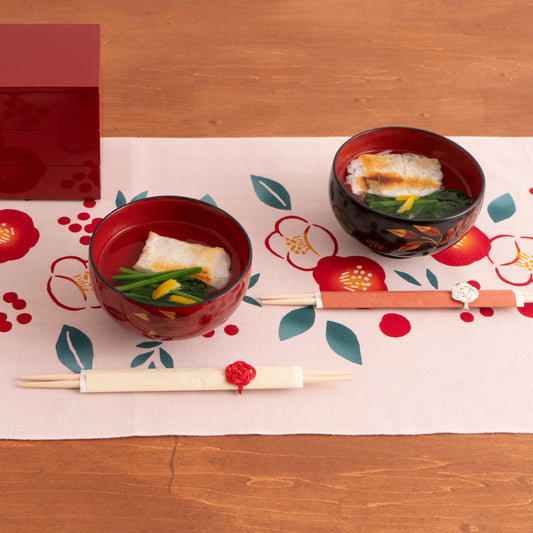 Camelia and heavenly bamboo TENUGUI