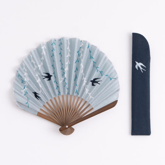 Mangetsu Sensu Set Swallows Flying in Willows