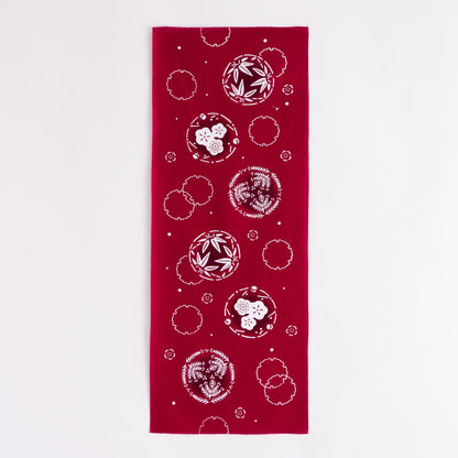 Pine, Bamboo & Plum in Snow Circle TENUGUI