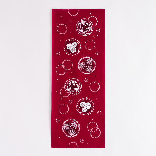 Pine, Bamboo & Plum in Snow Circle TENUGUI