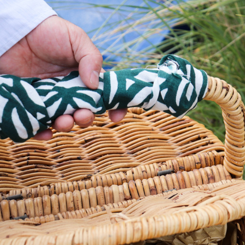 Apples Dark Green Cotton-Linen Tenugui