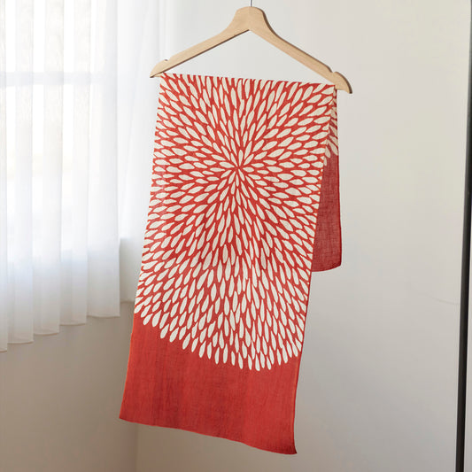 Chrysanthemum Red Cotton-Linen Tenugui